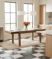 EXTENDABLE SOLID WOOD DINING TABLE W/ SELF-STORING EXTENSIONS