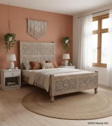 HAND CARVED SOLID WOOD Queen bed