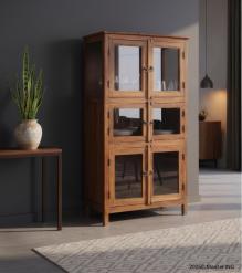 VINTAGE RECLAIMED TEAK & GLASS CABINET W/ SHELVES