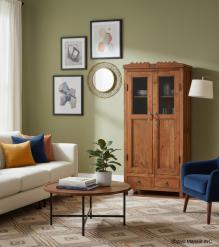 VINTAGE RECLAIMED TEAK & GLASS CABINET