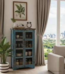 VINTAGE RECLAIMED TEAK WOOD & GLASS CABINET DISPLAY CASE