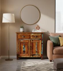SOLID RECLAIMED TEAK WOOD CABINET W/ 2 DOORS & 2 DRAWERS