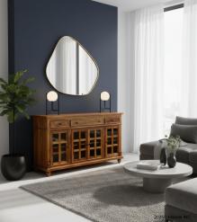 SOLID RECLAIMED TEAK WOOD SIDEBOARD W/ 6 DOORS & 3 DRAWERS