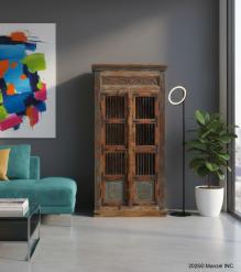 SOLID RECLAIMED TEAK WOOD, METAL & GLASS CABINET