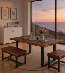 LIVE EDGE SOLID SUAR WOOD TABLE W/ METAL BASE