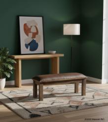 SOLID WOOD & LEATHER BENCH