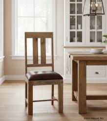 SOLID WOOD DINING CHAIR W/ GENUINE LEATHER UPHOLSTERED SEAT
