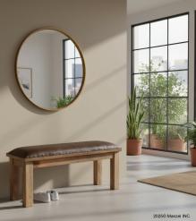 SOLID WOOD & LEATHER BENCH