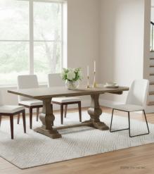SOLID WOOD PEDESTAL TRESTLE TABLE W / EXTENSIONS