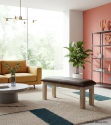 SOLID WOOD & LEATHER BENCH