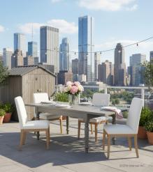 EXTENDABLE SOLID WOOD DINING TABLE W/ SELF-STORING EXTENSIONS