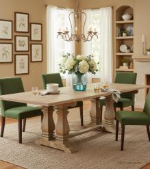 SOLID WOOD PEDESTAL EXTENSION DINING TABLE