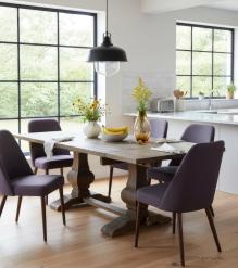 SOLID WOOD PEDESTAL EXTENSION DINING TABLE