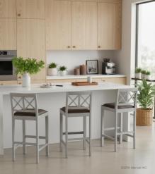 SOLID WOOD BAR STOOL W/ FULL HIDE LEATHER SEAT