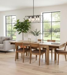 EXTENDABLE SOLID WOOD DINING TABLE W/ SELF-STORING EXTENSIONS