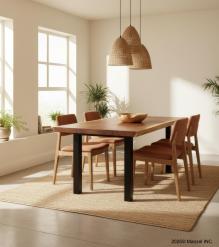 LIVE EDGE SOLID SUAR WOOD TABLE W/ METAL BASE