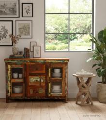 SOLID RECLAIMED TEAK WOOD SIDEBOARD W/ DRAWERS, DOORS & GLASS