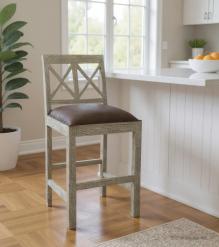 SOLID WOOD COUNTER STOOL W/ FULL HIDE LEATHER SEAT