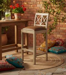 SOLID WOOD BAR STOOL W/ FULL HIDE LEATHER SEAT