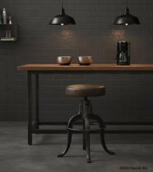 ADJUSTABLE HEIGHT IRON & LEATHER STOOL