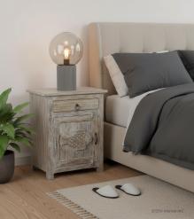 SOLID RECLAIMED TEAK WOOD W/ CARVED FISH END TABLE / NIGHTSTAND