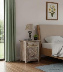 SOLID RECLAIMED TEAK WOOD W/ CARVED FISH END TABLE / NIGHTSTAND