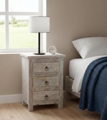 SOLID RECLAIMED TEAK WOOD 3 DRAWER END TABLE /  BEDSIDE