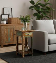 SOLID RECLAIMED TEAK WOOD END TABLE NIGHTSTAND
