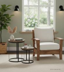 SET OF 2 STACKING SIDE TABLES WOOD & IRON