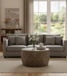 HAND CARVED SOLID WOOD ROUND COFFEE TABLE