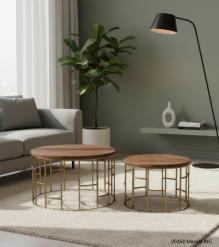 SET OF 2 SOLID WOOD & METAL TABLES