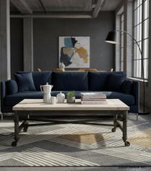 SOLID WOOD & IRON COFFEE TABLE ON WHEELS