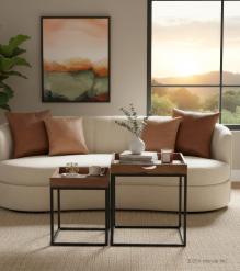 PAIR OF SOLID WOOD & IRON END TABLES