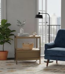 IRON & SOLID WOOD  END TABLE