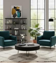 ROUND WOOD COFFEE TABLE W/ IRON LEGS