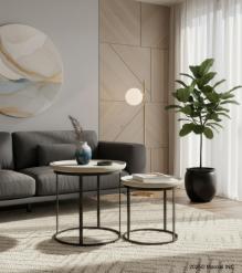 SET OF 2 STACKING SIDE TABLES WOOD & IRON