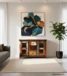 SOLID RECLAIMED TEAK WOOD & GLASS SIDEBOARD