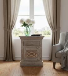 WOODEN 1/1 DRW BEDSIDE WITH GLASS