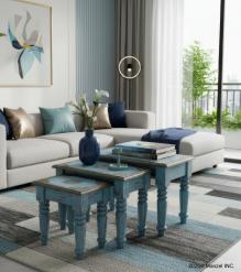 WOODEN STOOL SET OF 3 WITH BRASS