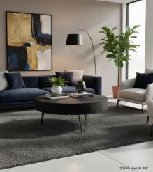 ROUND WOOD COFFEE TABLE W/ IRON LEGS