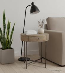 SOLID WOOD & IRON ROUND SIDE TABLE / OCCASIONAL TABLE