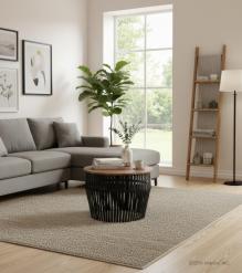 SOLID WOOD & IRON ROUND COFFEE TABLE