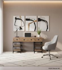 SOLID WOOD & IRON DESK W/ 3 DRAWERS & 4 SHELVES