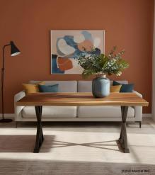 LIVE EDGE SOLID SUAR WOOD TABLE W/ METAL BASE
