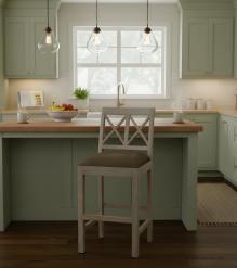 SOLID WOOD COUNTER STOOL W/ FULL HIDE LEATHER SEAT