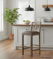 SOLID WOOD BAR STOOL W/ FULL HIDE LEATHER SEAT
