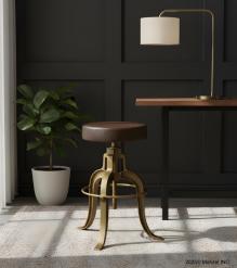 ADJUSTABLE HEIGHT IRON & LEATHER STOOL