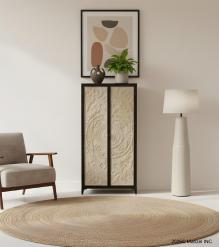 SOLID CARVED WOOD + METAL DOUBLE DOOR CABINET