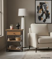 SOLID WOOD & IRON NIGHTSTAND / END TABLE
