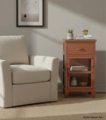 SOLID IRON, GLASS & WOOD NIGHTSTAND END TABLE